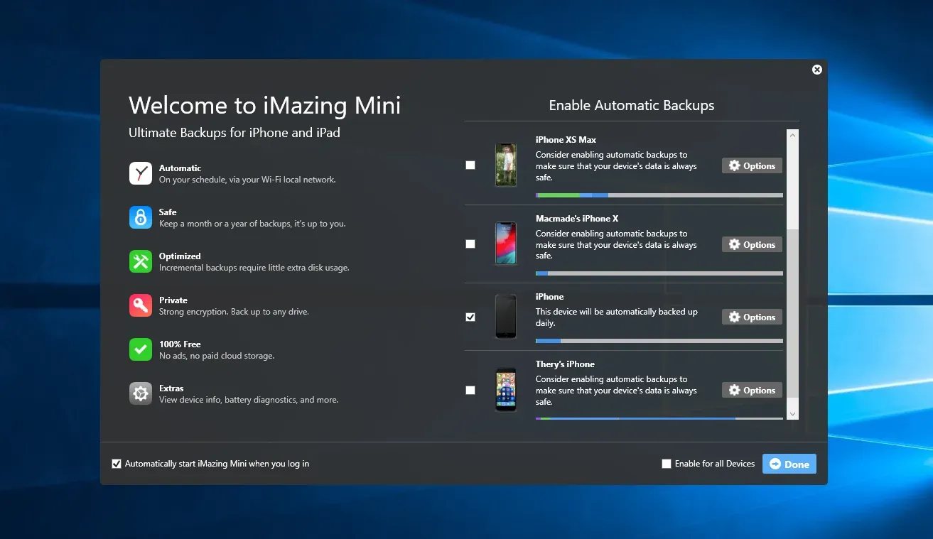 iMazing Mini Windows - Review Automatic Backups