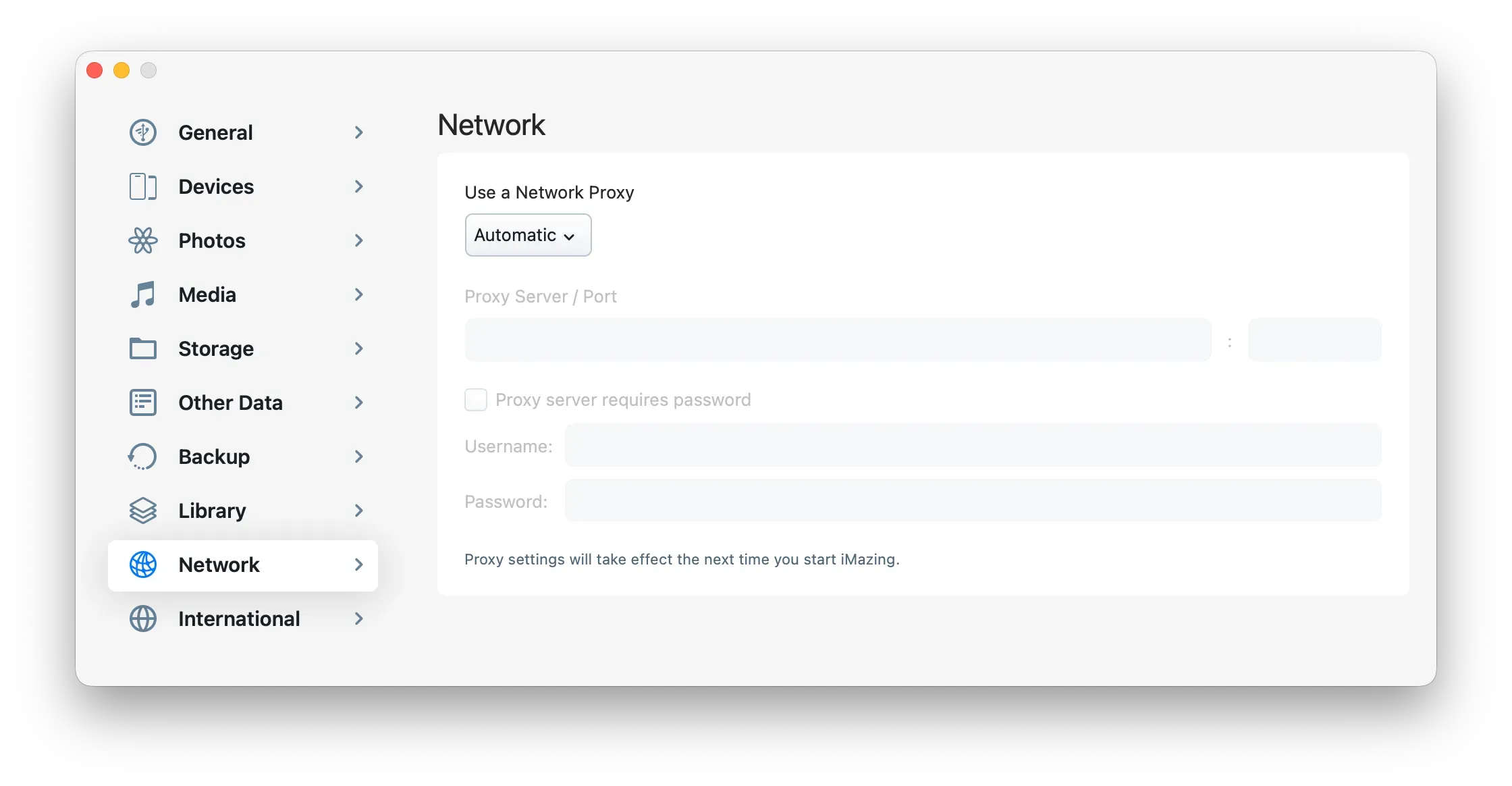 iMazing Preferences - Network