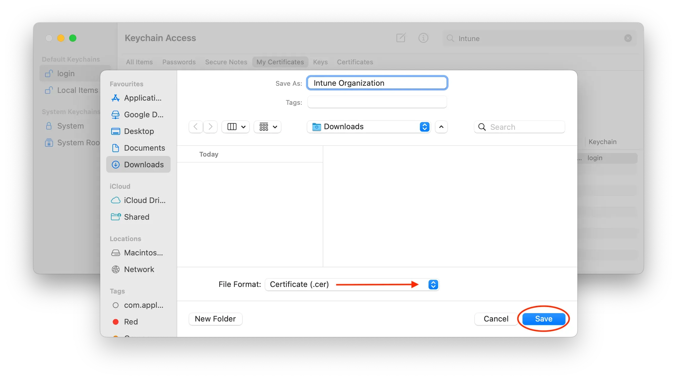 Select your Organization in Keychain