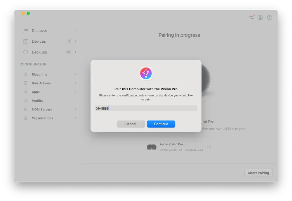 Enter Pairing Verification Code in iMazing