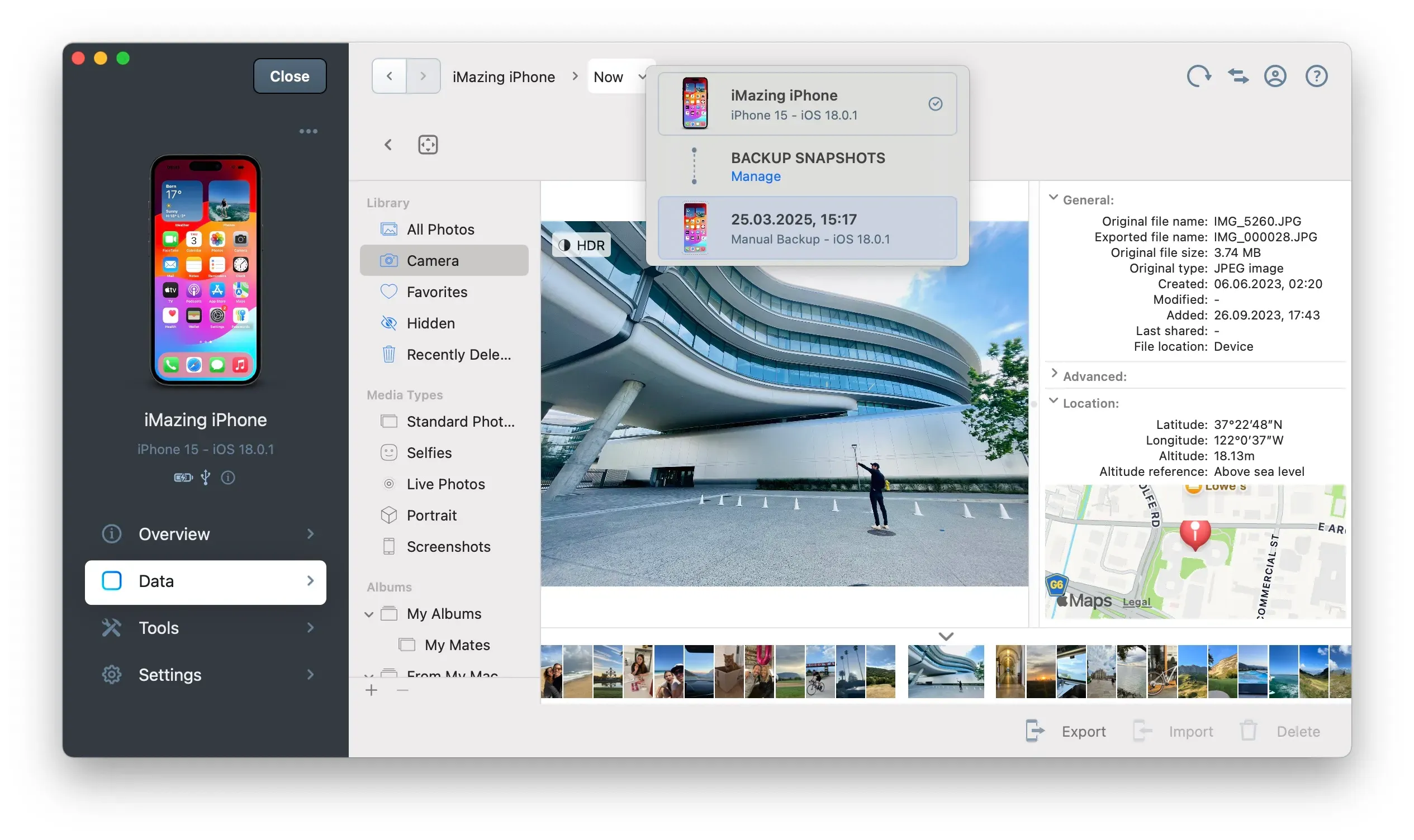 iMazing Photos Section, Deleted Photos in Backup