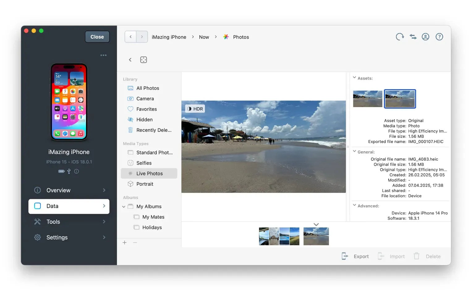 iMazing Photos Detail View, Various Assets Available