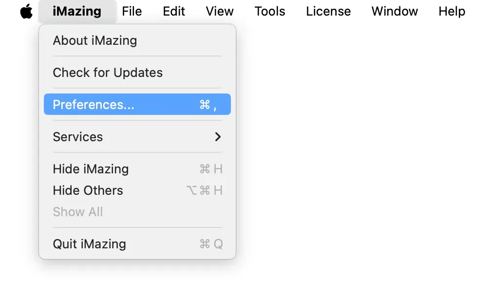 macOS Menu Bar iMazing Preferences