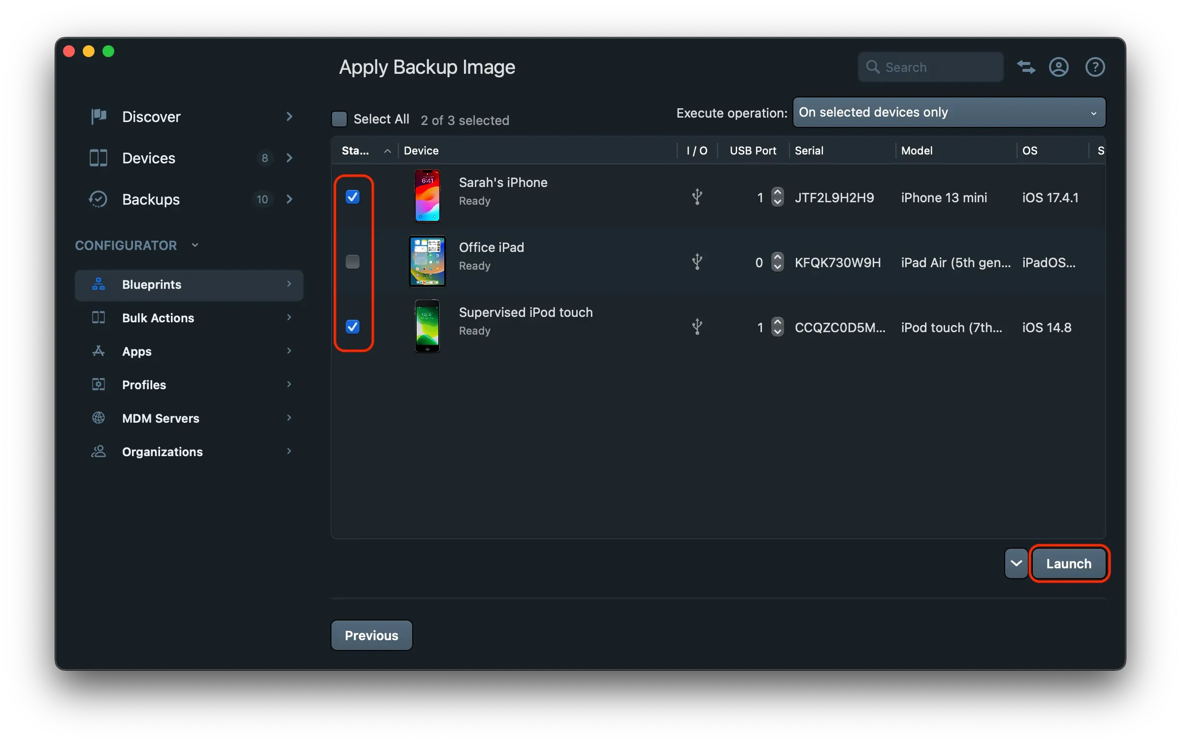 Select target devices