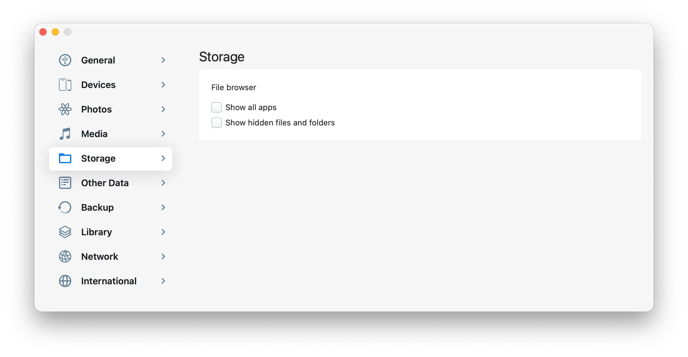 iMazing Preferences - Storage