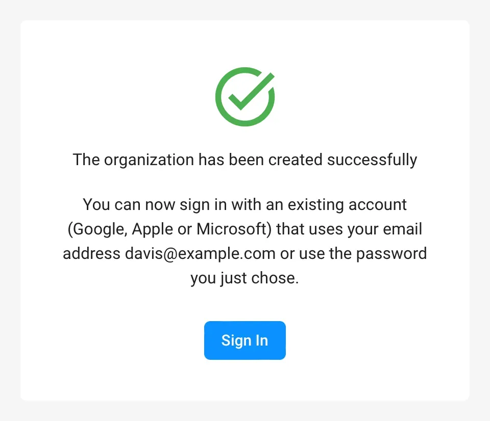 Successful account creation