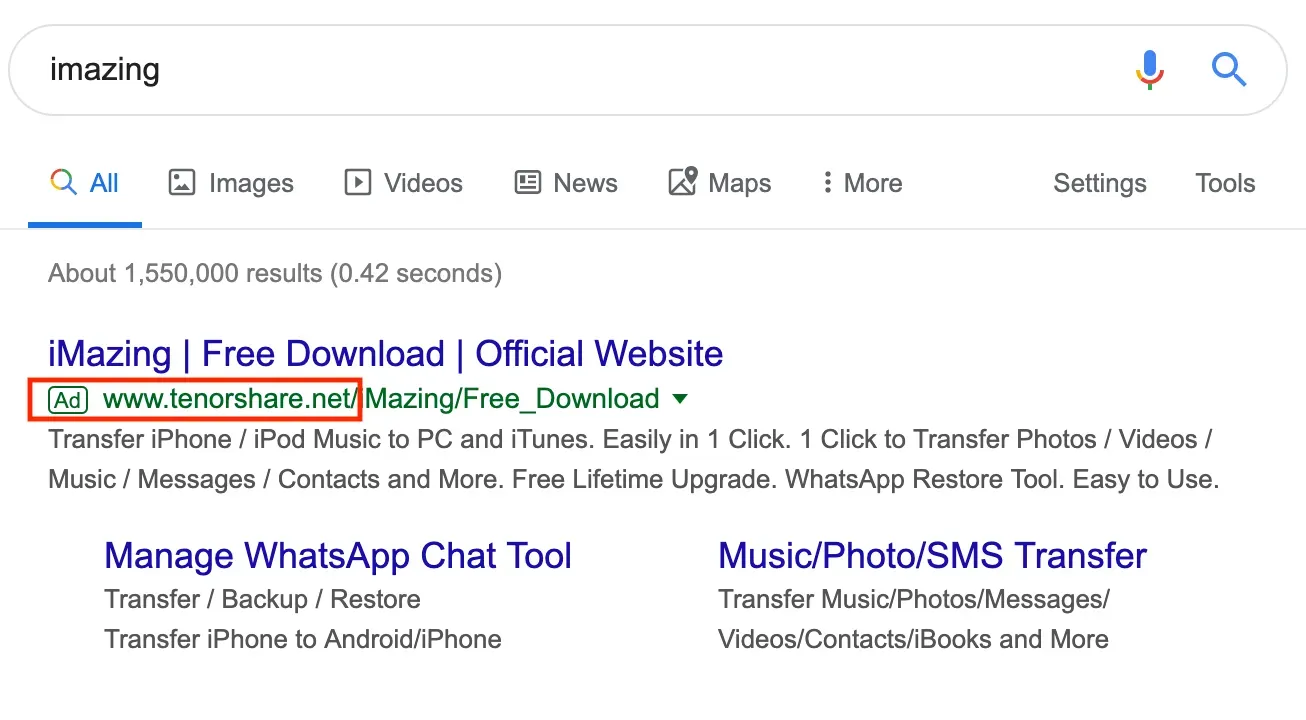 Tenorshare blatant trademark violation in Google Ads