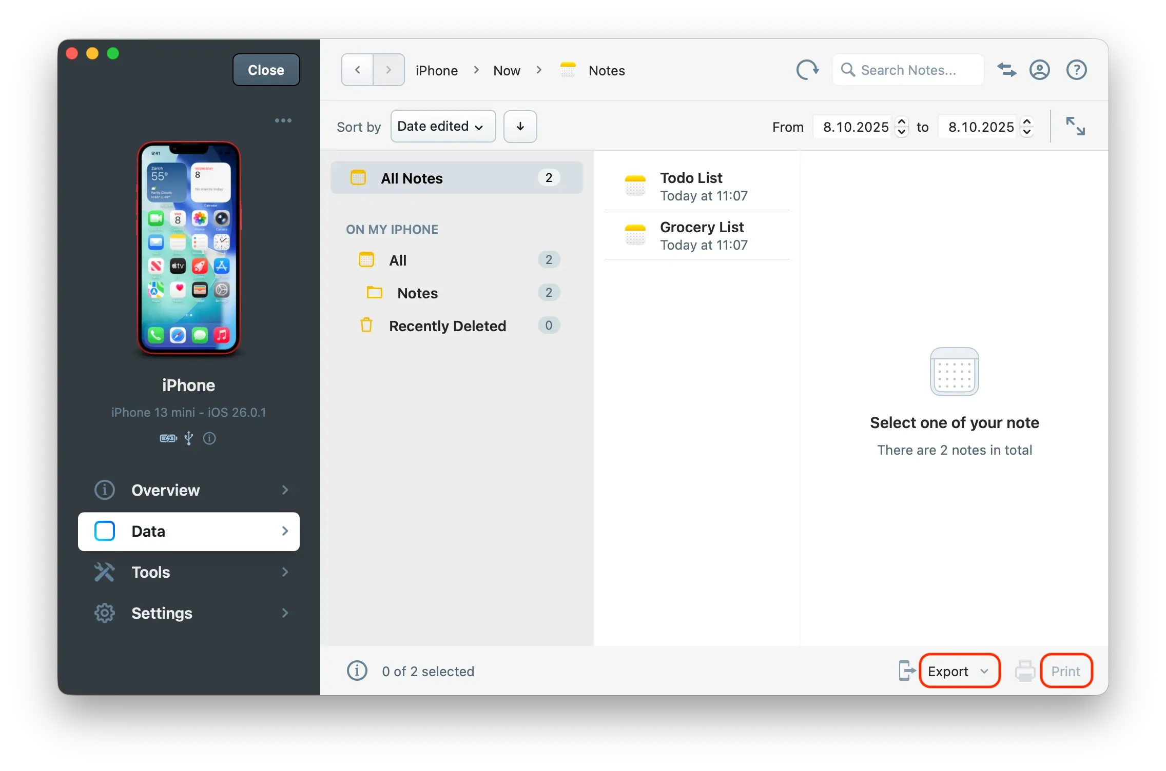 iMazing Toolbar Buttons Labels