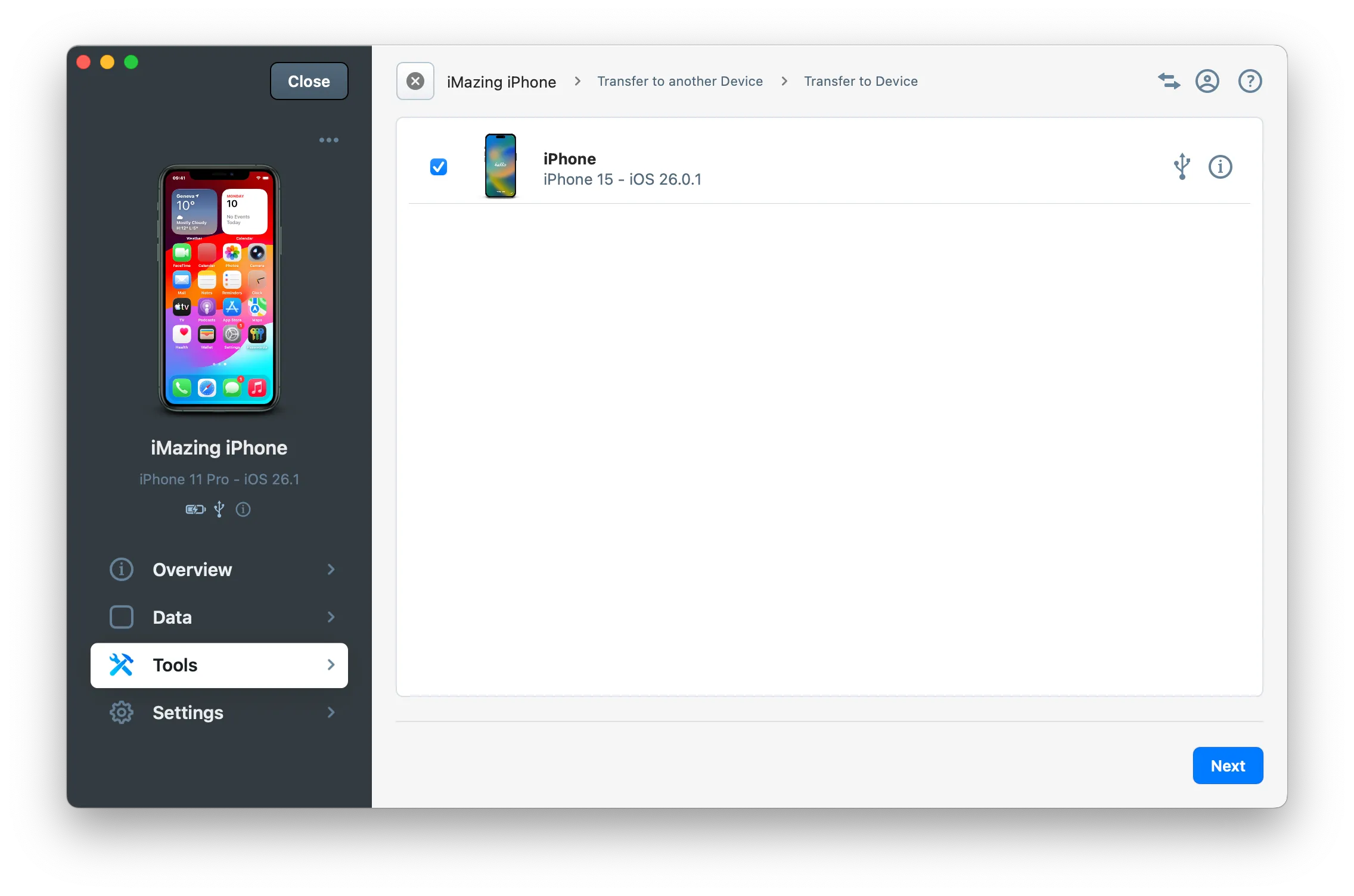 iMazing device view screenshot