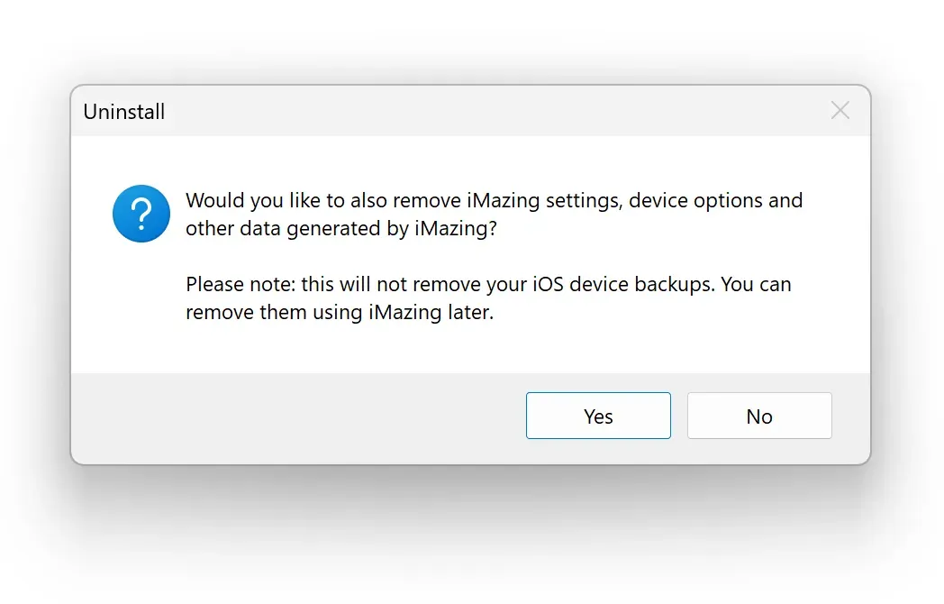 iMazing settings and other cached data dialog