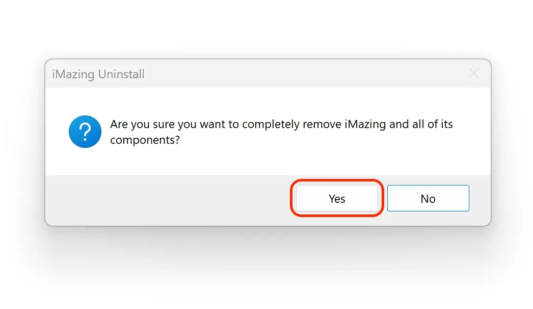 Uninstall iMazing Confirmation Dialog