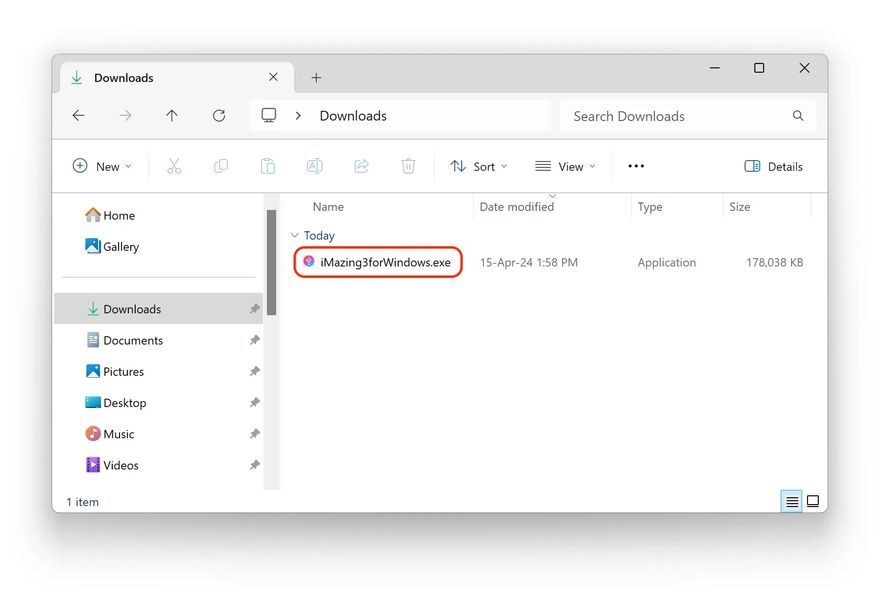 Downloads folder with iMazing installer