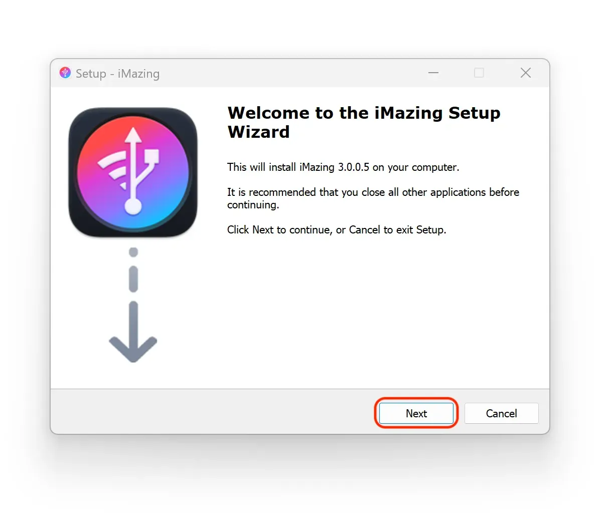 Wizard screen to start installer