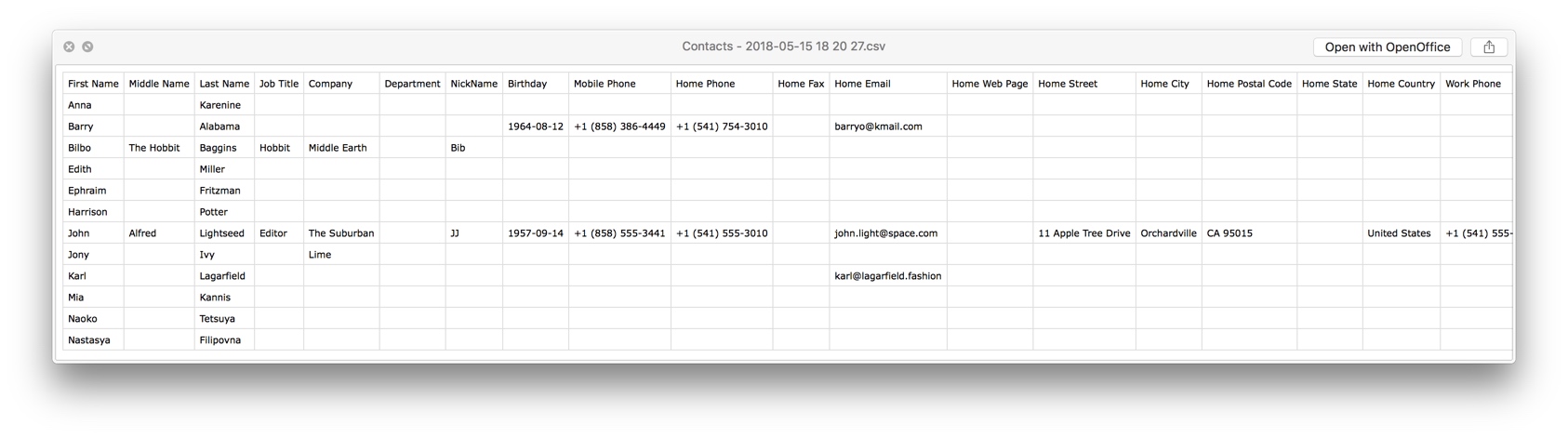 iMazing Contacts CSV Export Preview Screenshot.