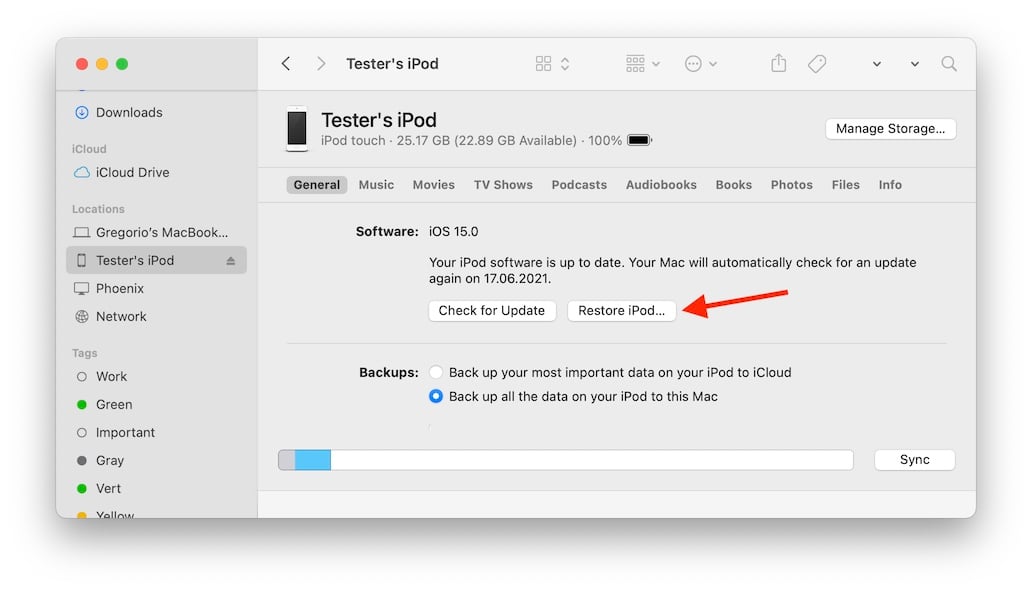 macOS Finder use Restore to Downgrade