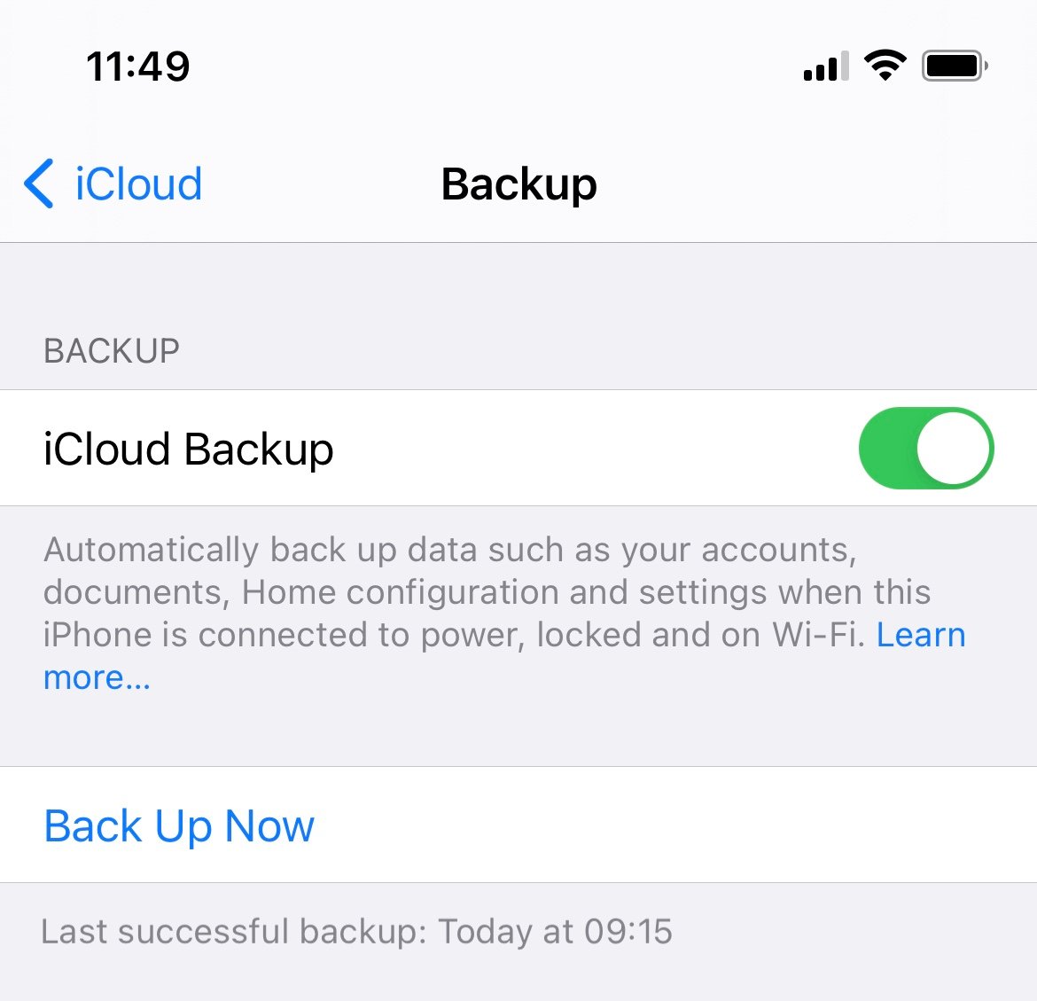 iCloud Backup Screen iPhone