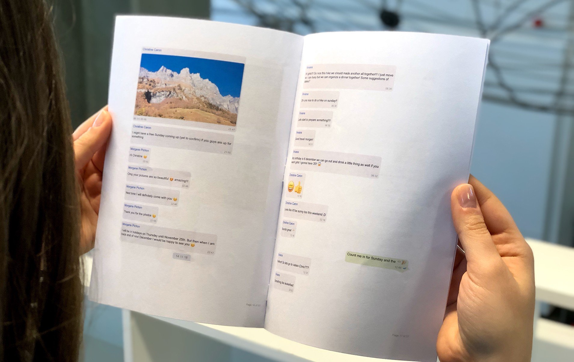 Printed booklet featuring iPhone messages exported with iMazing