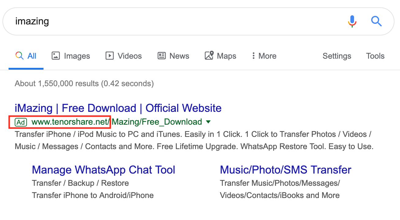 Tenorshare blatant trademark violation in Google Ads