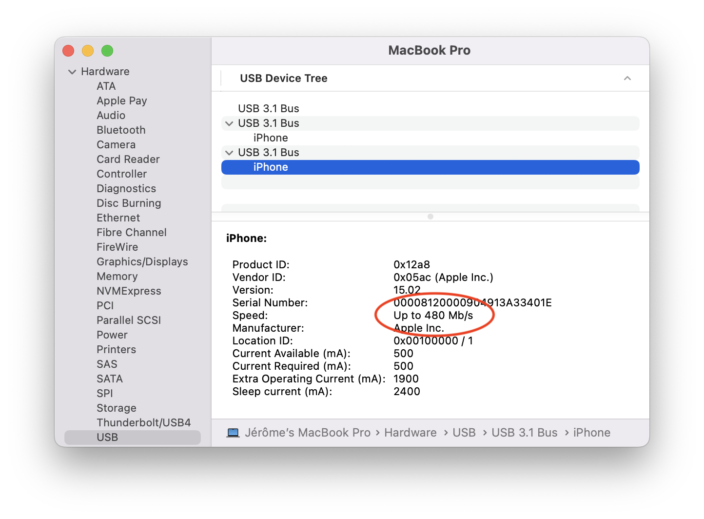 macOS System Info - USB Tree - 480 Mb/s