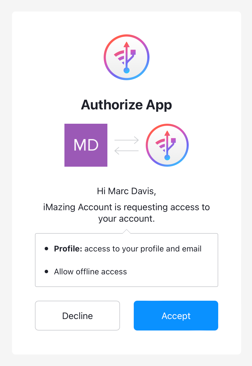 App authorization screen