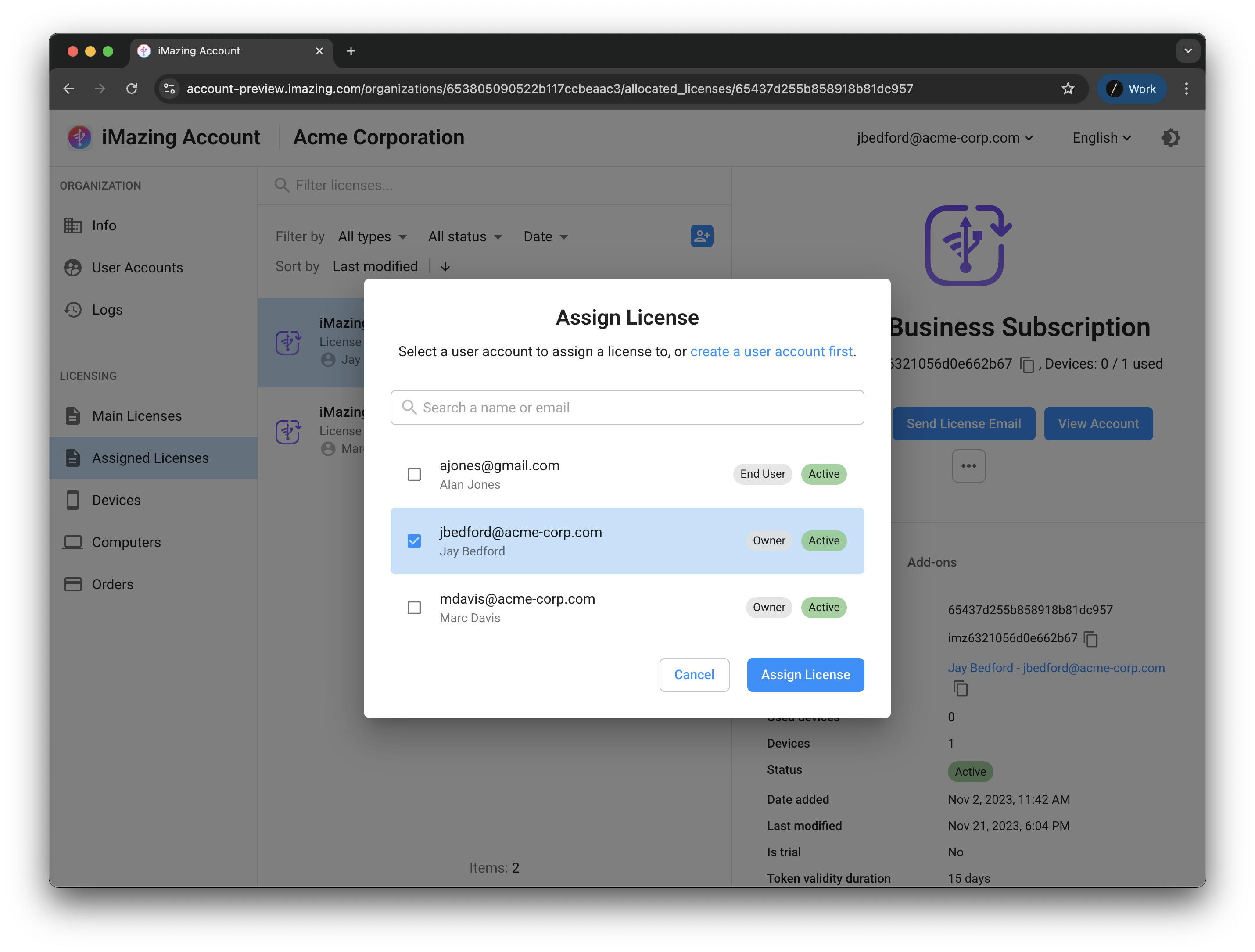 User selection