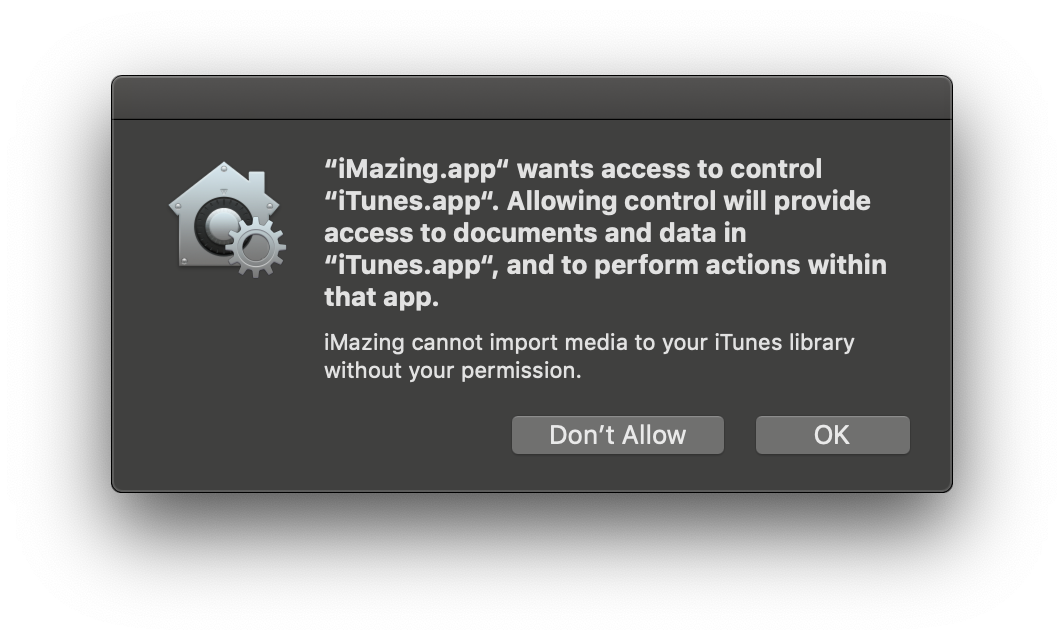 macOS Mojave Prompt de Controlo iTunes.app