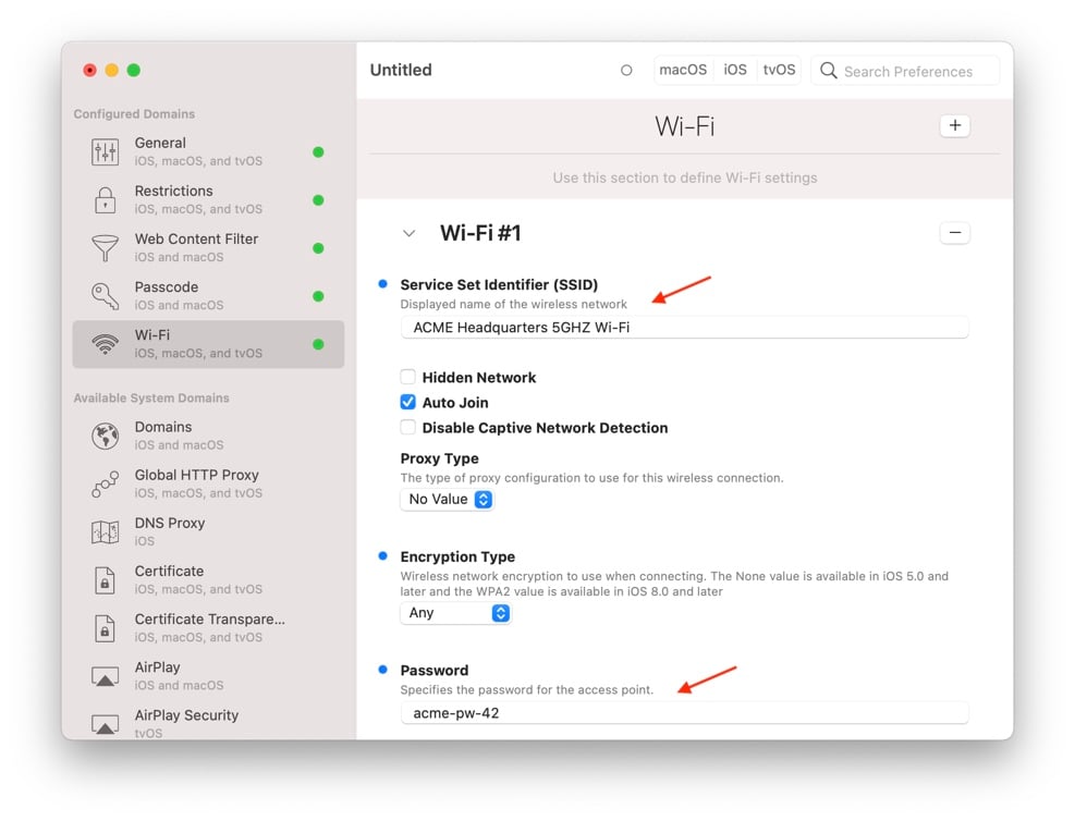 Profile Editor, Wi-Fi preference group