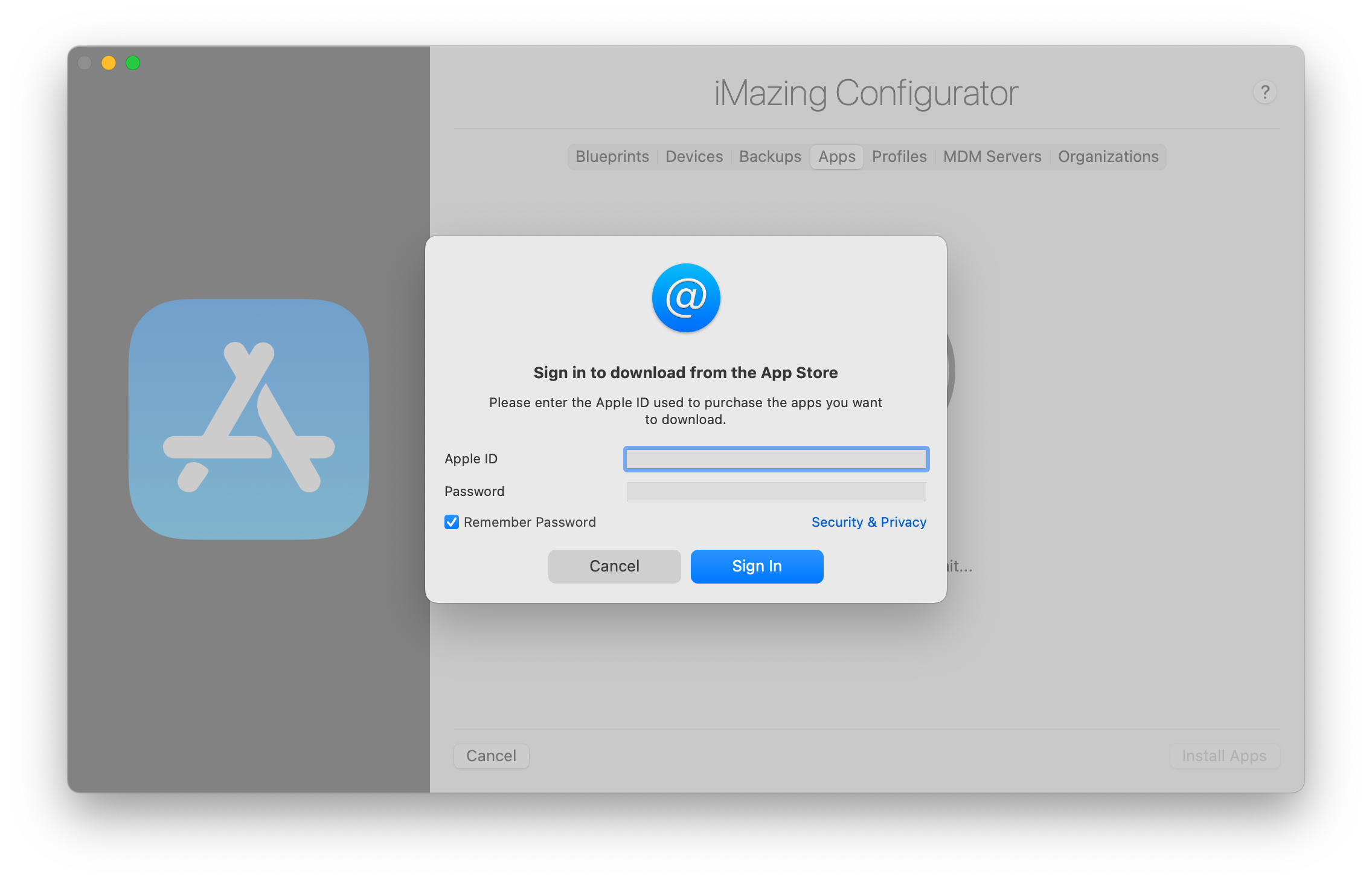 iMazing Configurator Apple ID Sign in