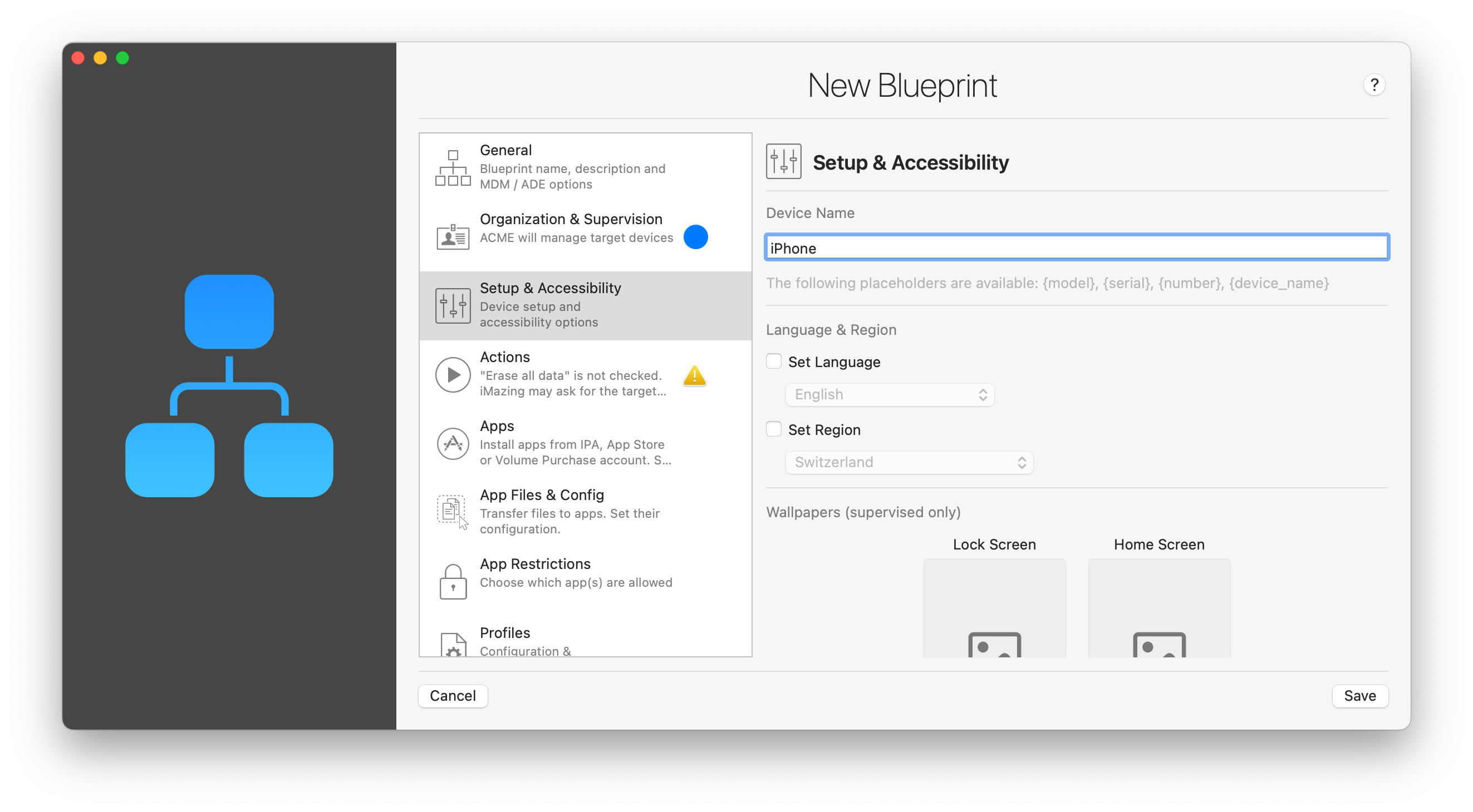 iMazing Configurator, Blueprint Editor Setup & Accessibility Section
