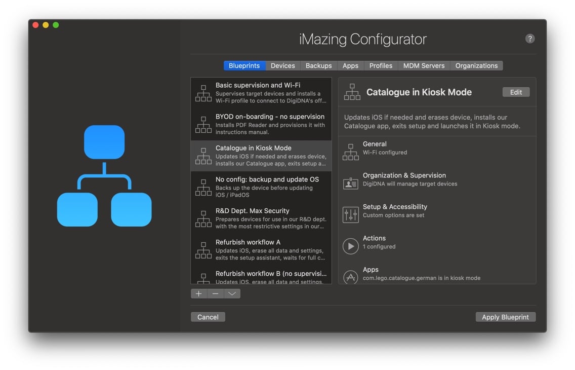 iMazing Configurator Library View, Blueprints Tab