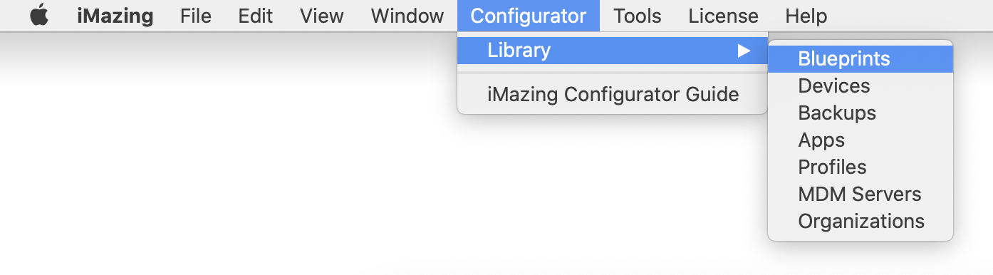 iMazing Configurator Menu