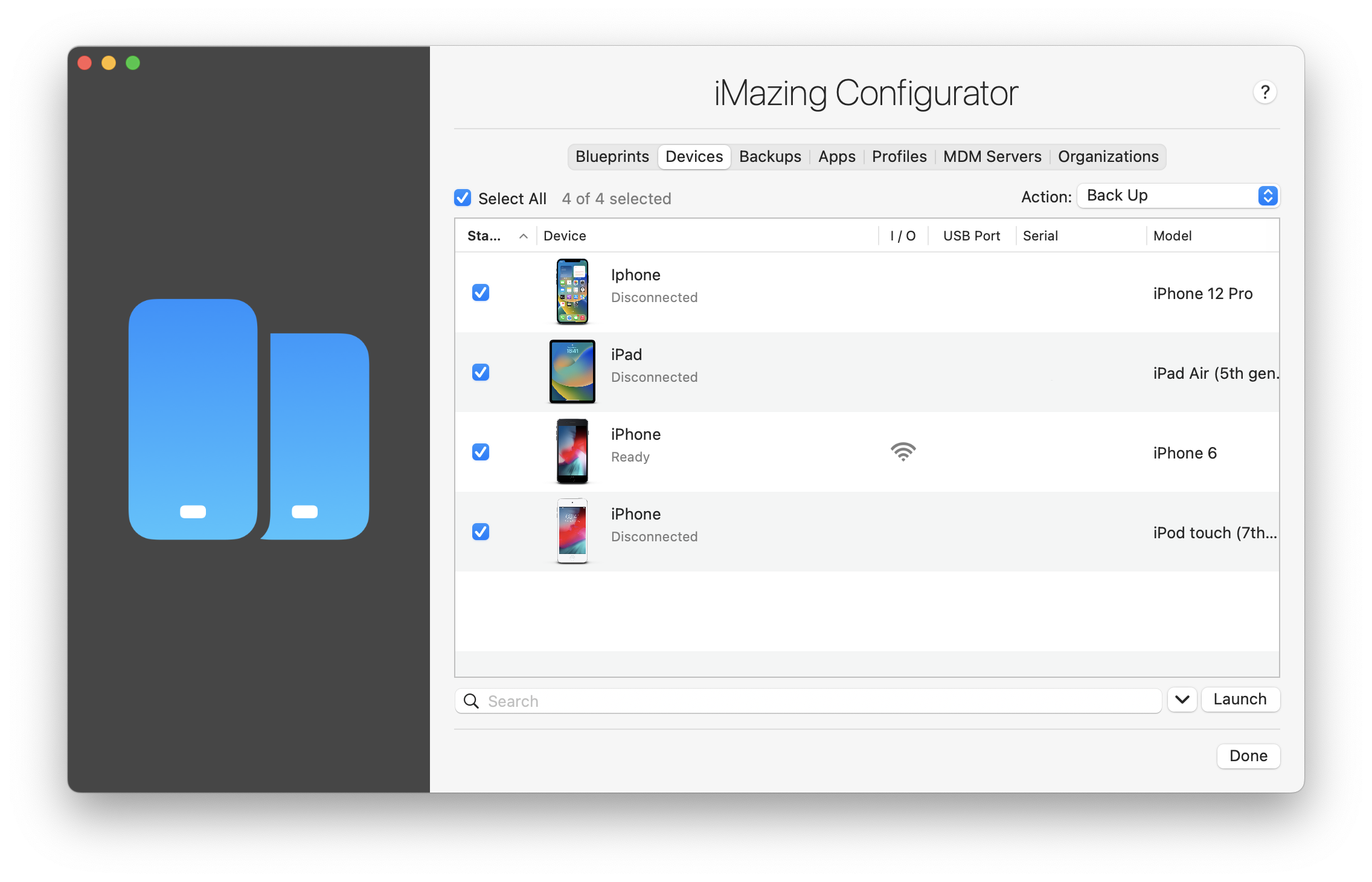 iMazing Configurator Library View, Devices Tab