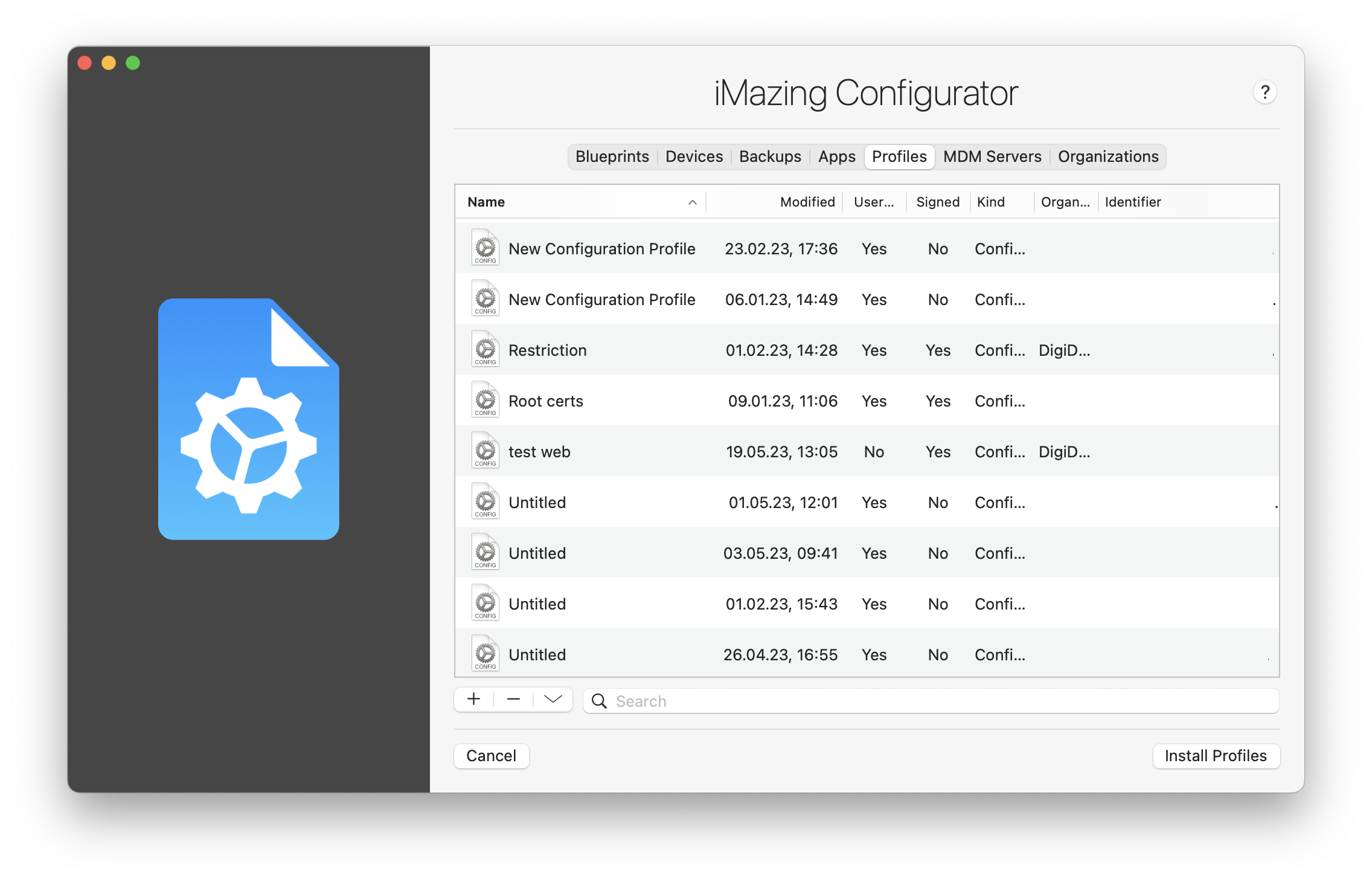 iMazing Configurator Library, Profiles Section