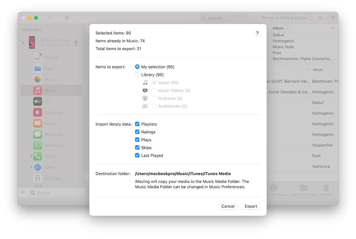 export for itunes mac app.