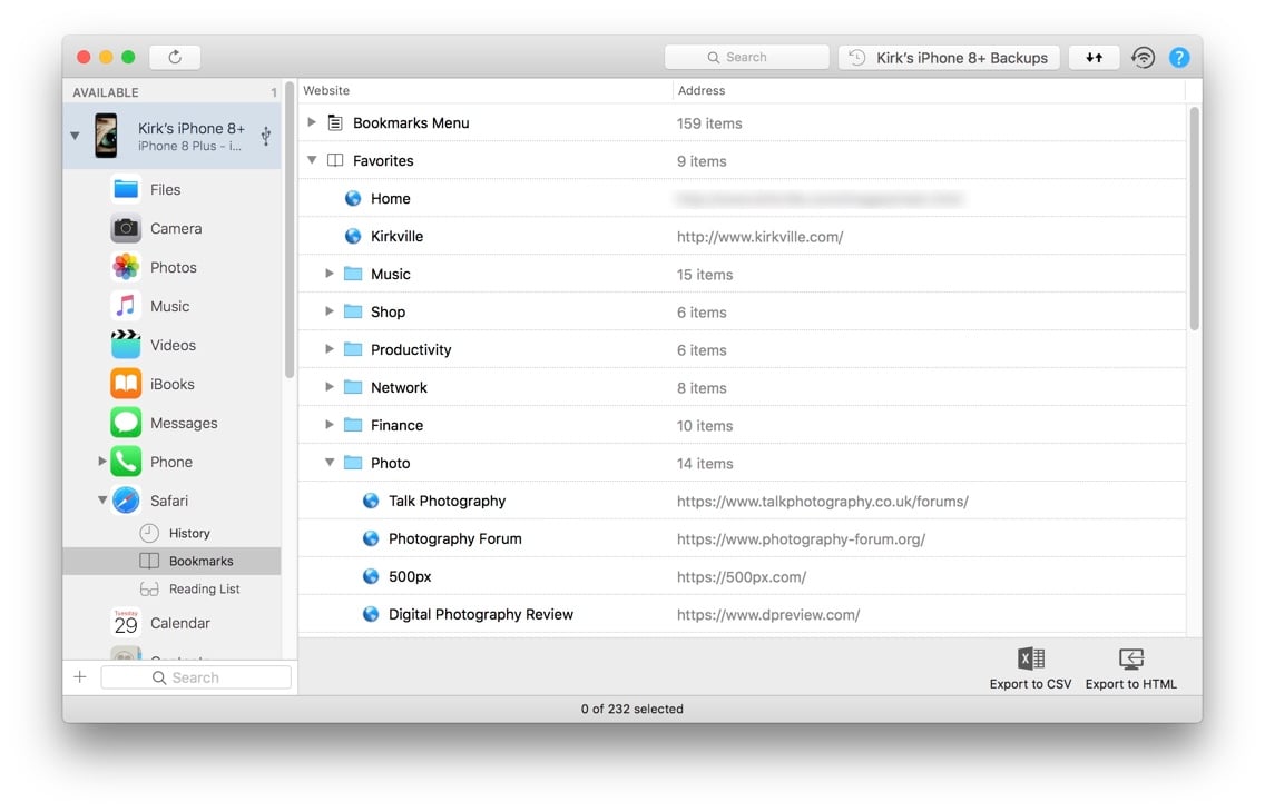 Export iPhone Safari History and Bookmarks to Mac or PC