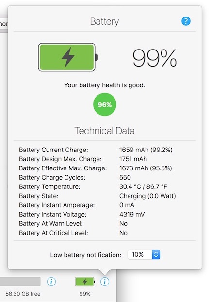 iMazing Battery Health Window Screenshot