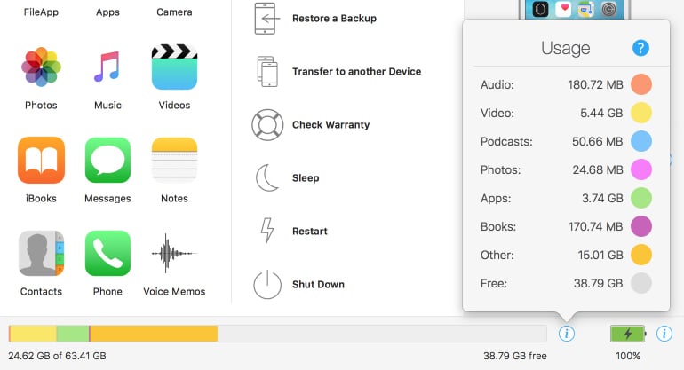 iMazing Disk Usage Window Screenshot