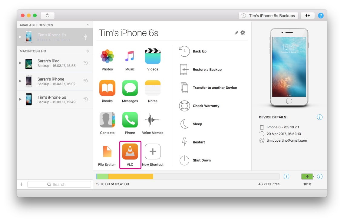 Create a shortcut to an app in iMazing