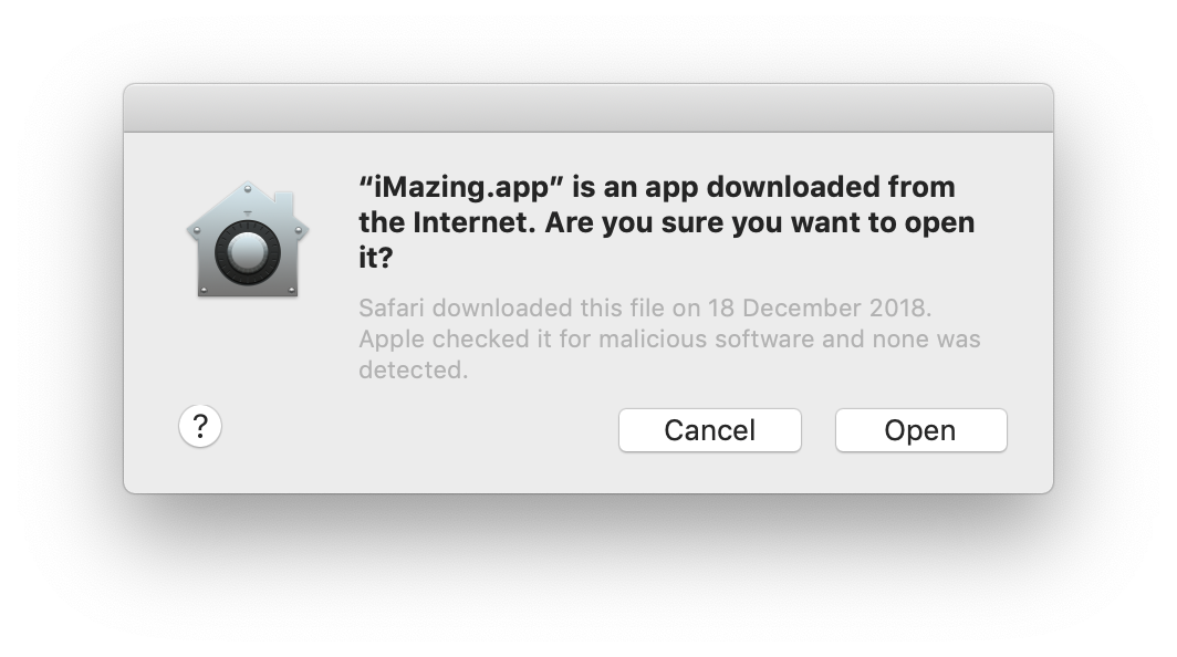 Dialog box, do you want to open application downloaded from the internet, notarized