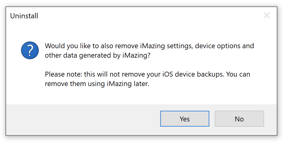 iMazing delete cache confirmation dialog box