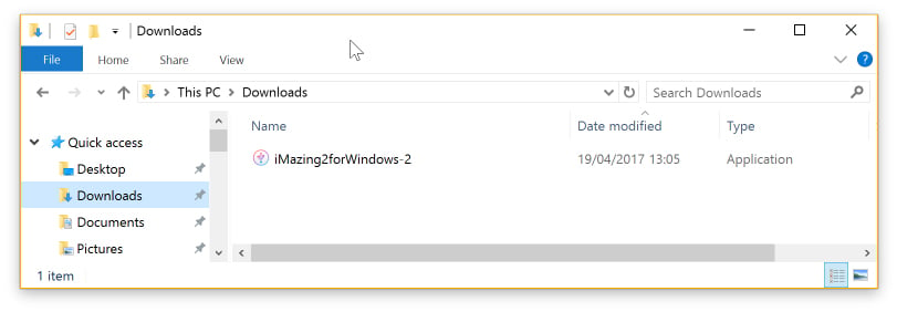 Downloads folder with iMazing installer