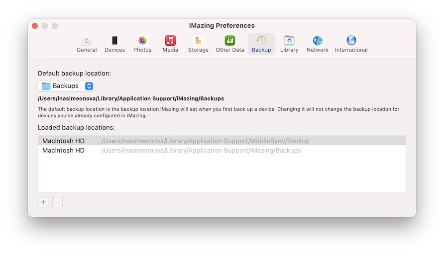 Backup tab in iMazing preferences