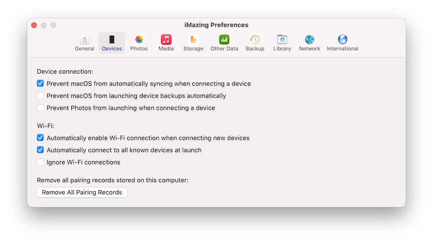 devices tab in iMazing preferences