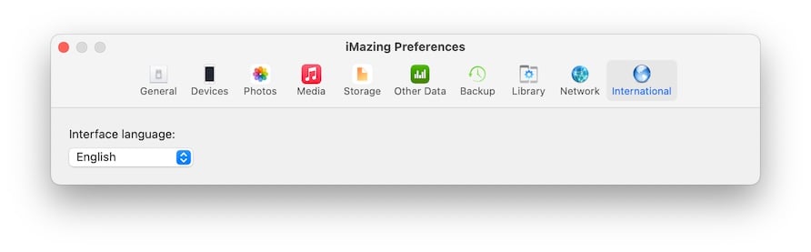 International tab in iMazing preferences