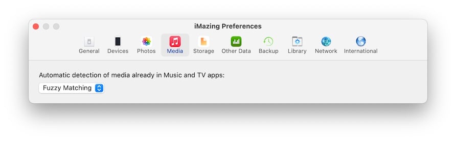 Media tab in iMazing preferences