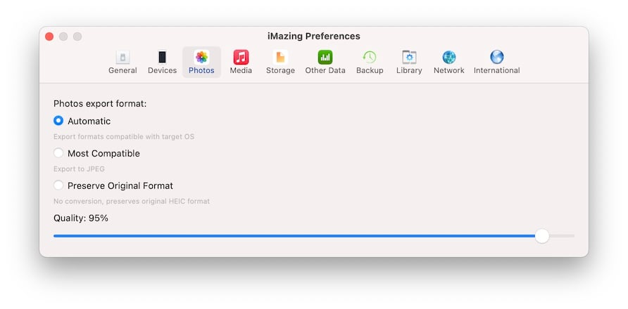 iMazing HEIC Conversion Preferences