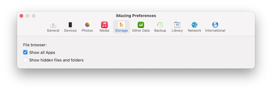 Storage tab in iMazing preferences