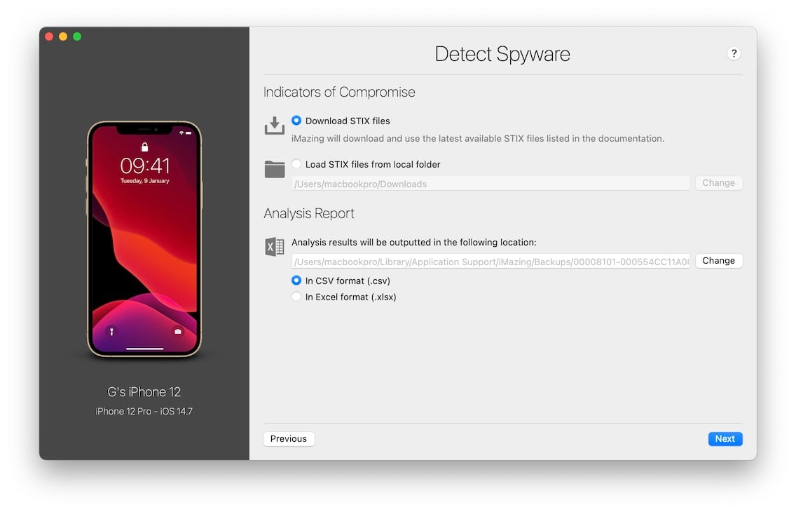 iMazing Spyware Analyzer, Configuration Step