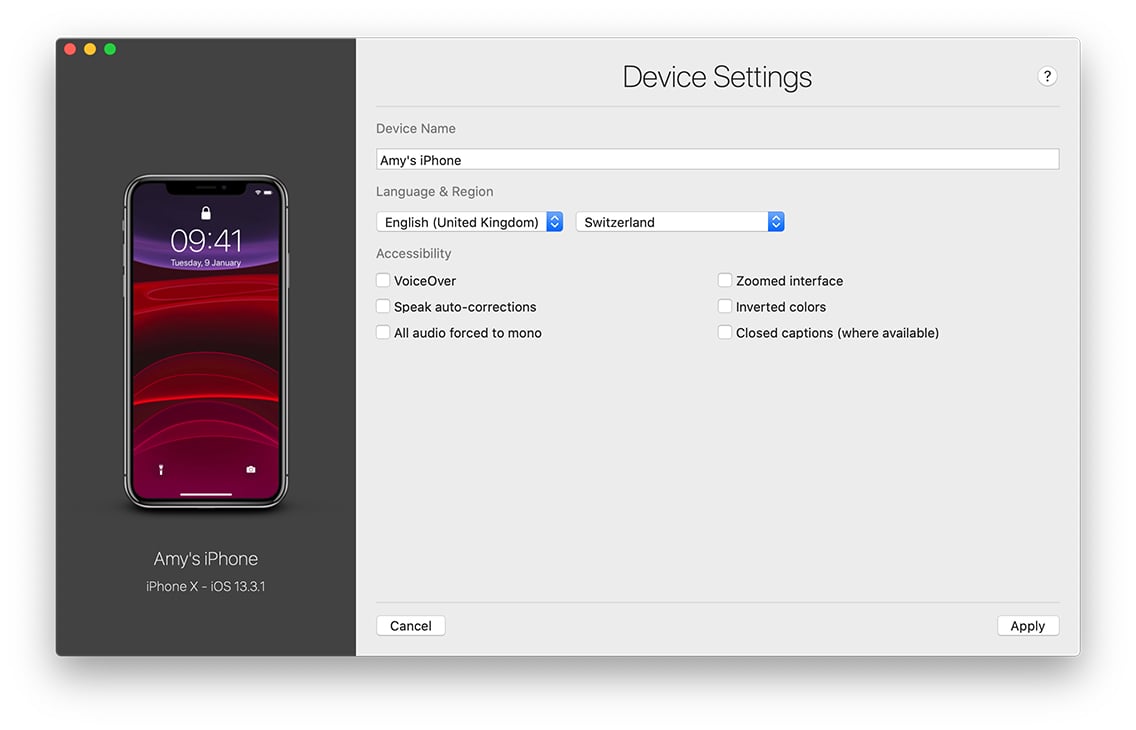 iMazing Device Settings Screen, non-supervised