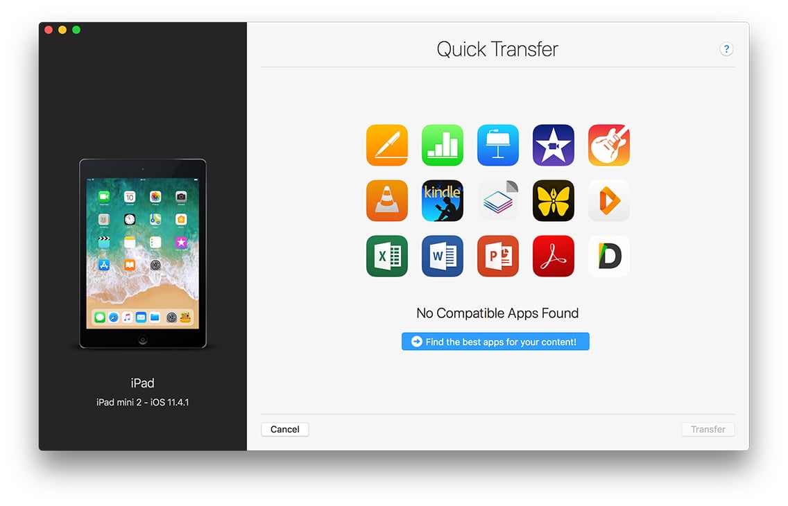Quick Transfer no apps screen